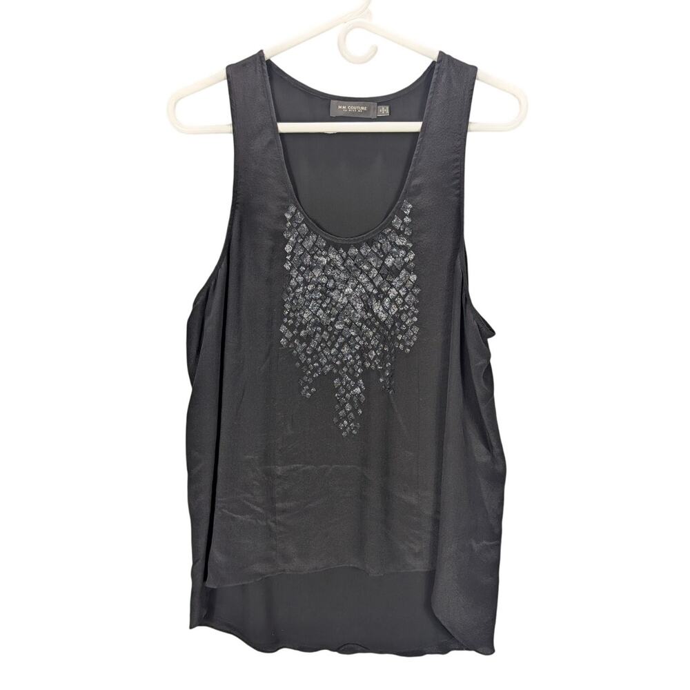 MM Couture Tank Top Womens Medium Black Silk Sleeveless Shirt Y2K Preppy Fairy
